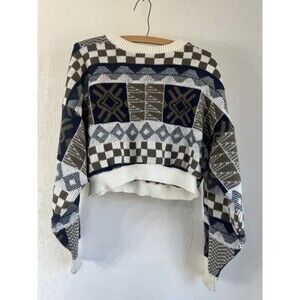 Town Craft Knitted Sweater Grandma Core Crop Top Style Geometric Shape Large Vtg